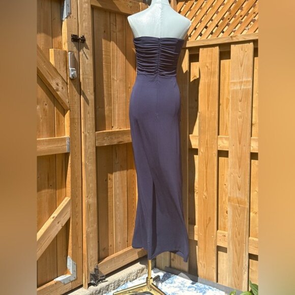 🆕 SIMKHAI 🧿 NWOT Emma Draped Jersey Bustier Midi Dress, Midnight Blue Sz US 4 - Picture 7 of 16